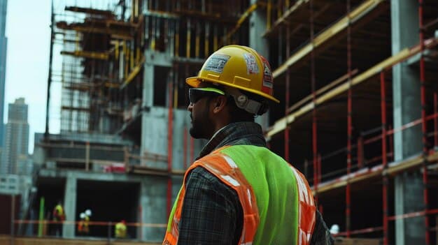 Construction workers on scaffolding